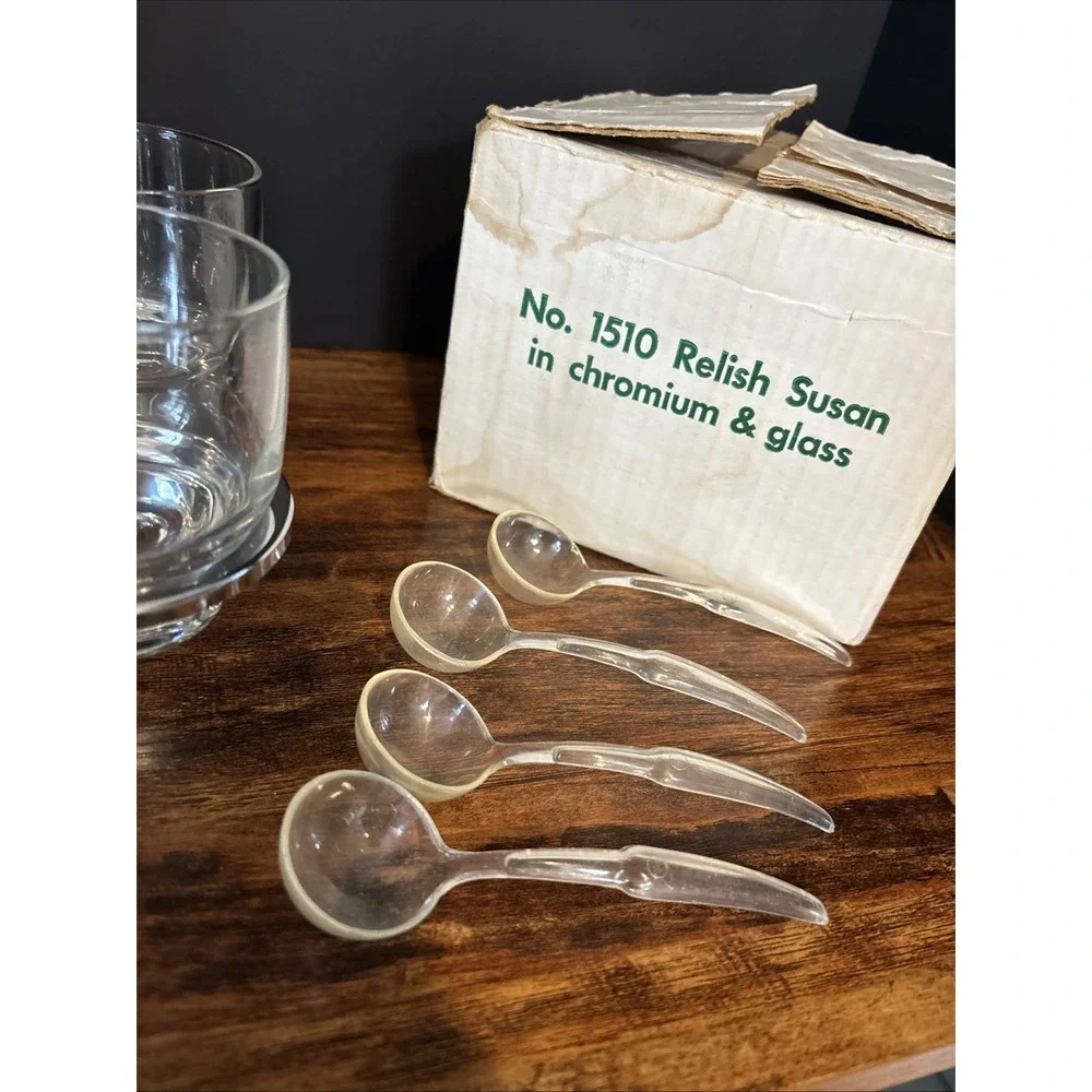 Milburn Chromium And Glass Relish Susan-1510‎ Open Damaged Box Complete Set